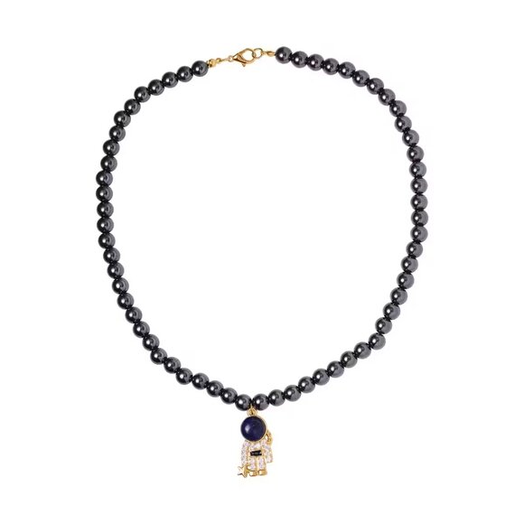 Lapis Lazuli and Simulated Diamond Pendant with Hematite 20" - Picture 1 of 5